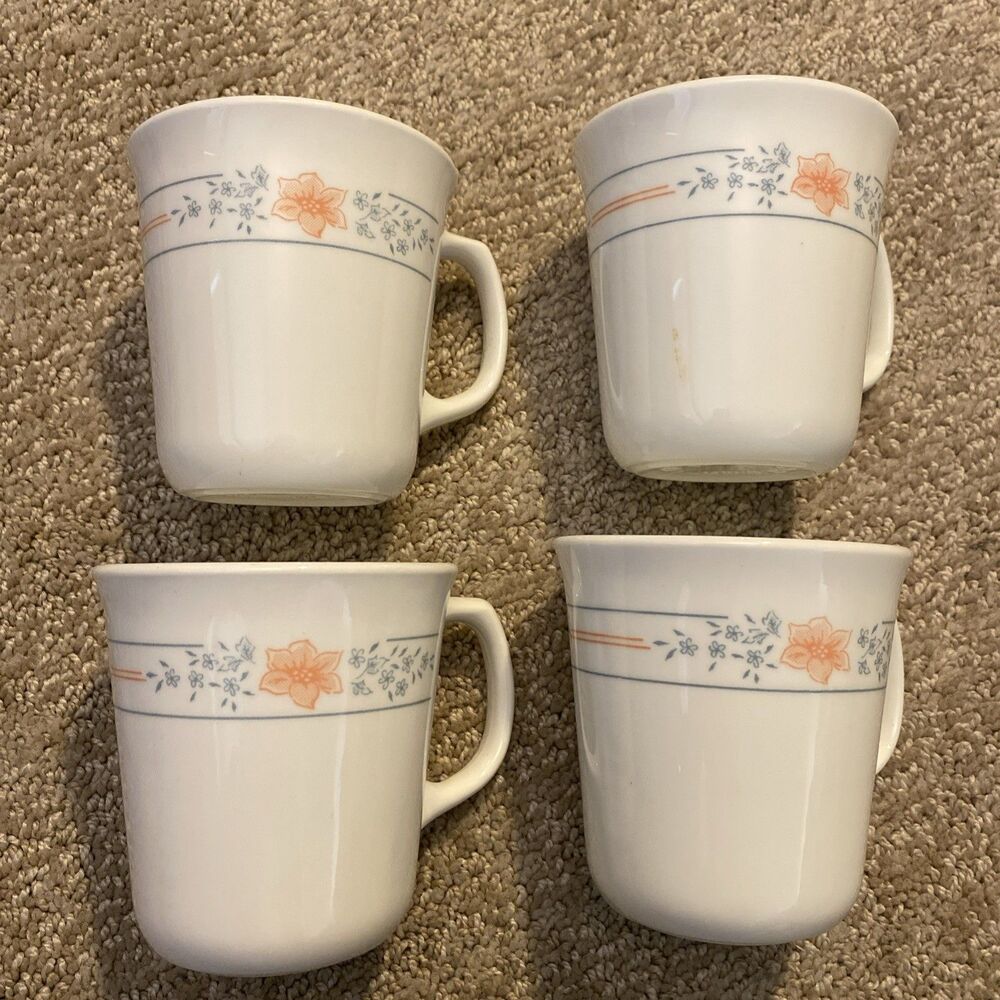 Corelle CorningWare Apricot Grove Coffee Cups Mug Set of 4 Vintage Floral